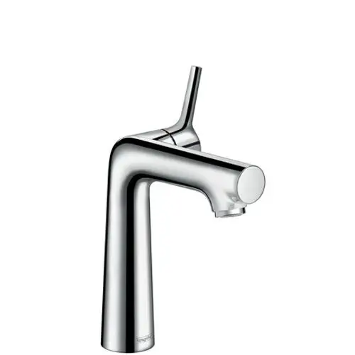 Einhebel-Waschtischmischer aus verchromtem Material, mit ergonomischem Hebel und integriertem Zugstangen-Ablaufmechanismus. Modell von Hansgrohe.